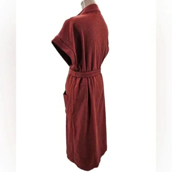 Worthington Long Belted Collared Wool Blend Wrap Jacket Rust Orange - Picture 2 of 8